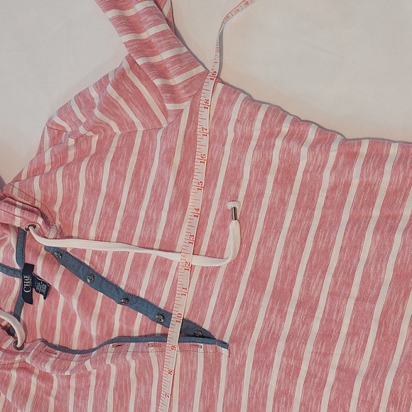 Chaps Denim Red and White Striped Hoodie .100 % Cotton.Size Medium Long Sleeved - Picture 4 of 8